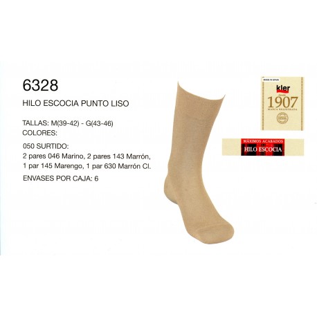 KLER 6328 - pack de 6 pares de calcetines hilo de escocia punto liso